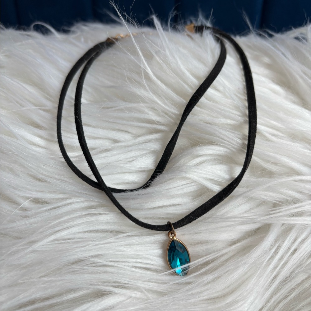Black Choker with Blue Marquise Pendant